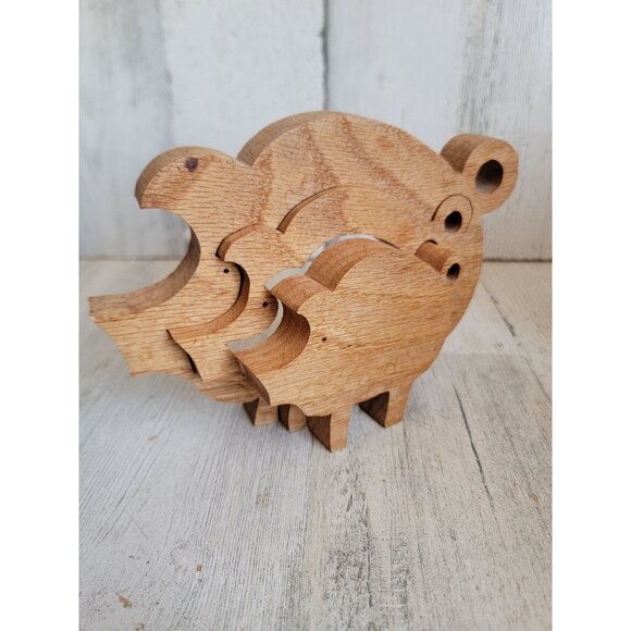 Wooden standing pigs puzzle family home decor set farm home decor - Picture 2 of 10